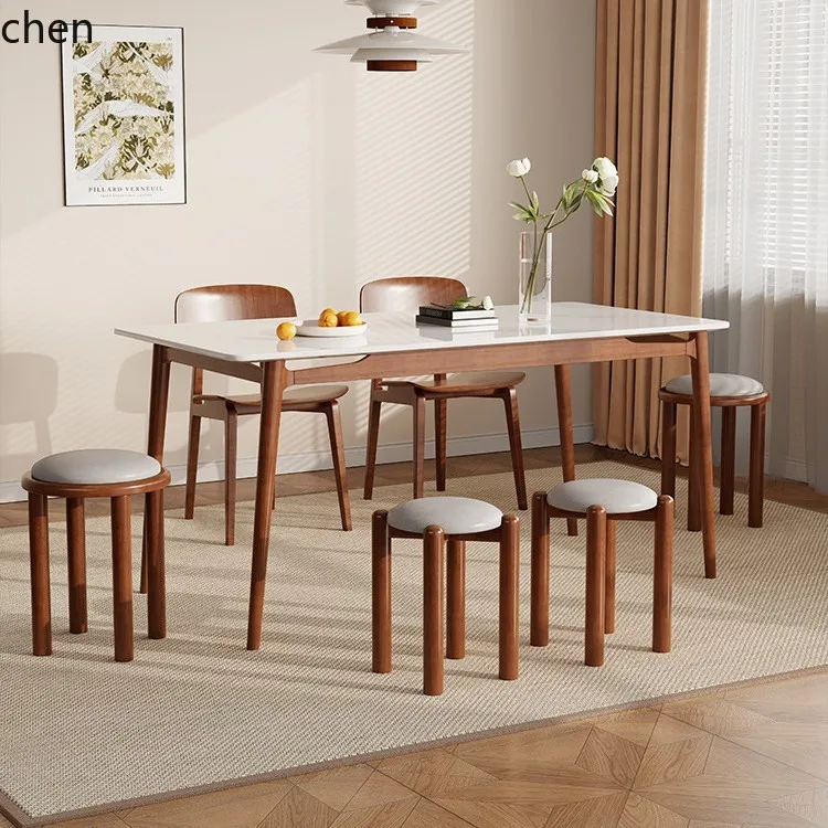 YFY Soft Cushion Stool Stackable Solid Wood Stool for Home Living Room Dining Table Stool Stacking Fun
