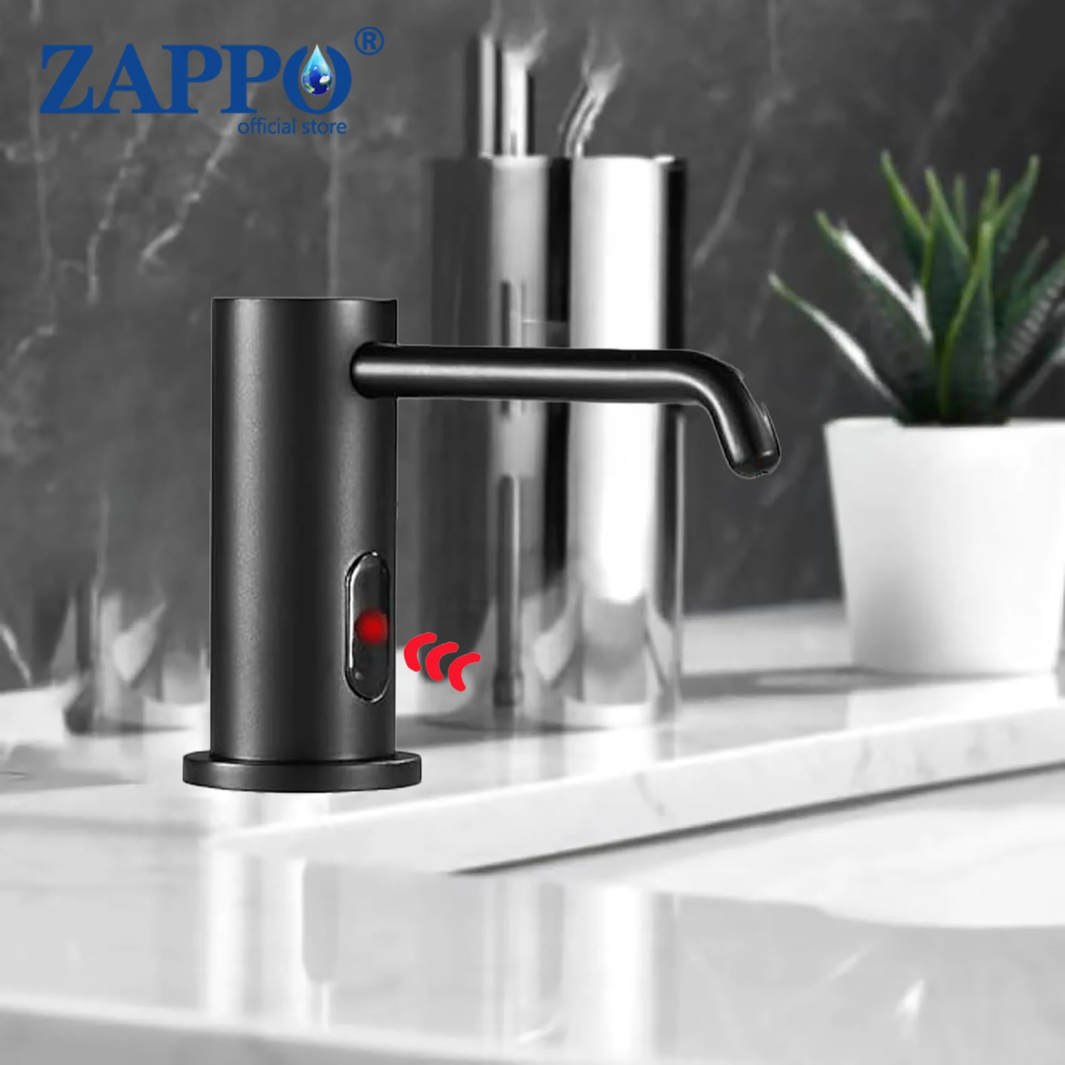 

ZAPPO Touchless Automatic Soap Dispenser for Kitchen Bathroom Sink Built in Liquid Commercial Electric Soap Dispenser Black