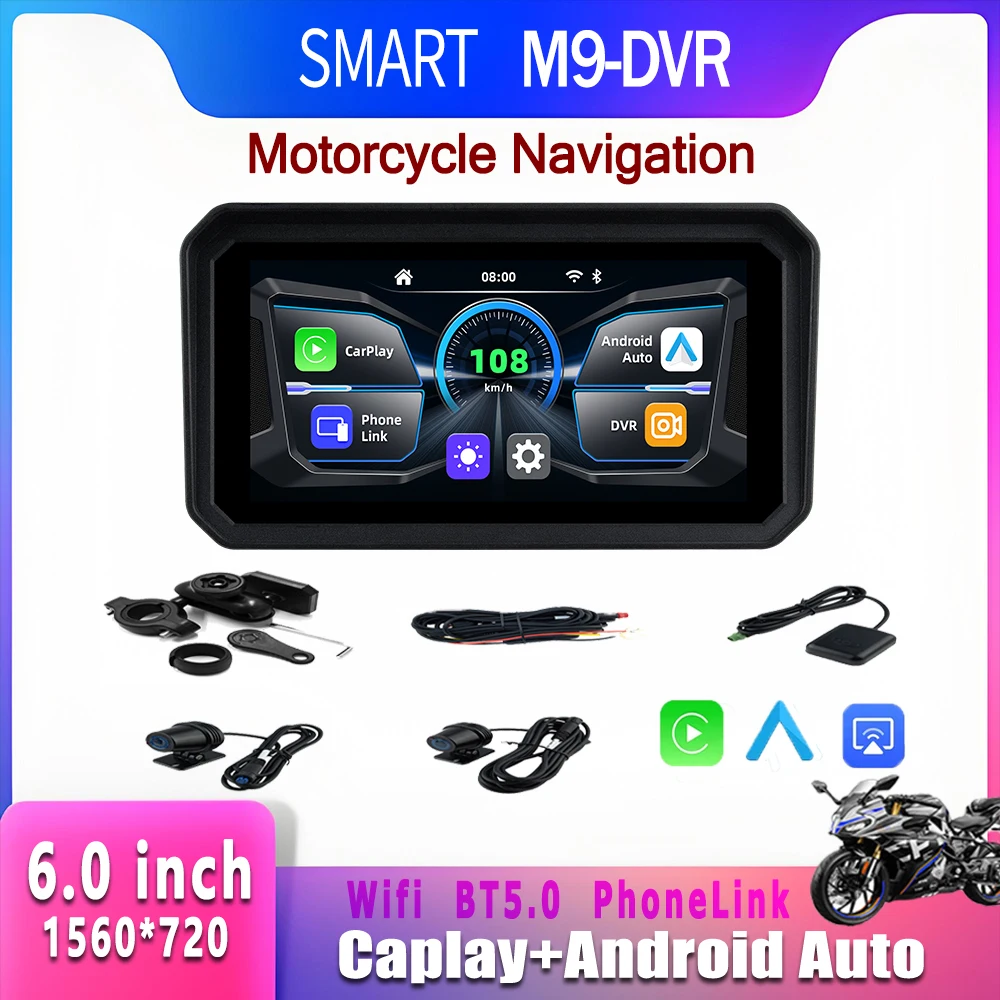 

SMART Motorcycle Carplay 6 Inch WiFi MOTO Navigation Waterproof Apple Carplay Display Screen Portable Motorcycle Android Auto