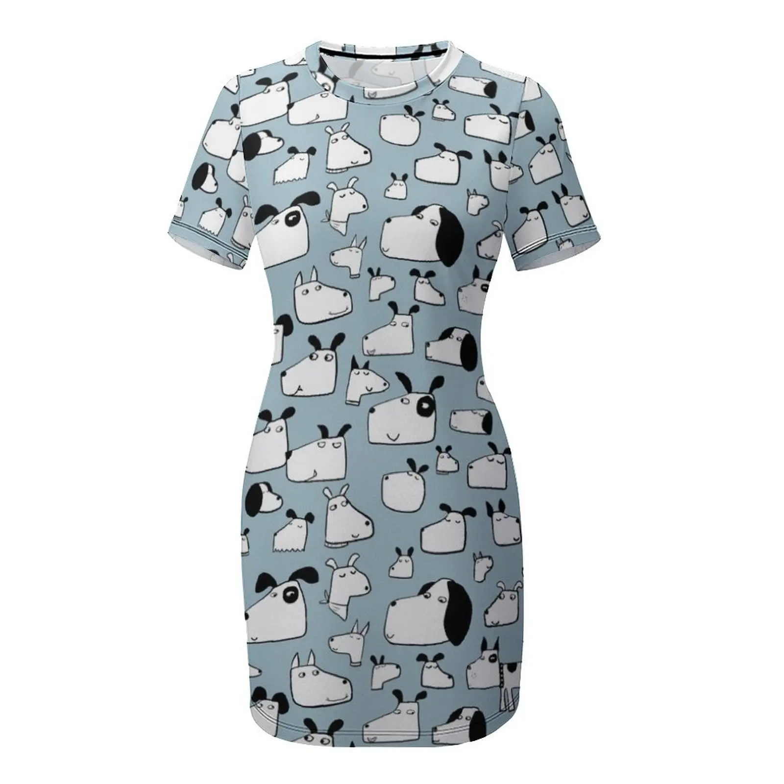 ชุดเดรสแขนสั้นลายสุนัขหลายตัว ชุดเดรสฤดูร้อนสำหรับผู้หญิง ปี 2025 ชุดราตรีออกงาน ชุดเดรสสำหรับงานปาร์ตี้สำหรับผู้หญิง