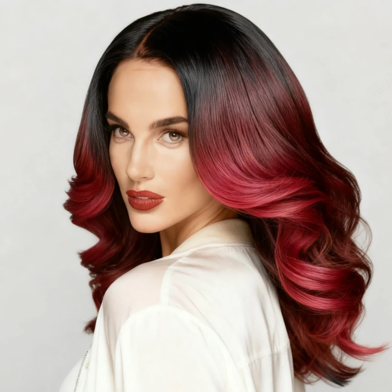 Wave rolled wine red 16 inch synthetic curly wig elegant and smooth, comfortable to wear, suitable for all women to use