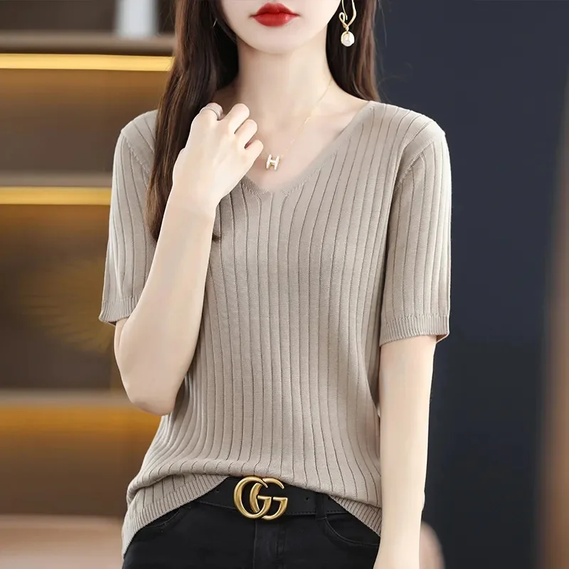 Women Sweater 2023 New Spring Autumn Knitted Pullovers V-neck Slim Bottoming Shirt Solid Soft Knitwear Jumpers Basic Sweaters