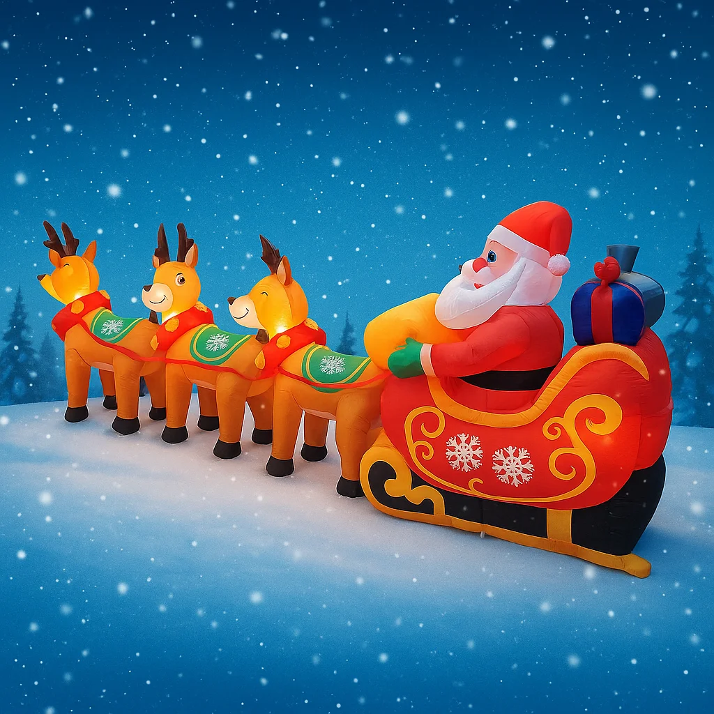 

11.8FT Holiday Decor LED Christmas Inflatable Yard Santa Sleigh 3 Reindeer Xmas Christmas Supplies Home Ornament Toy Gifts Decor