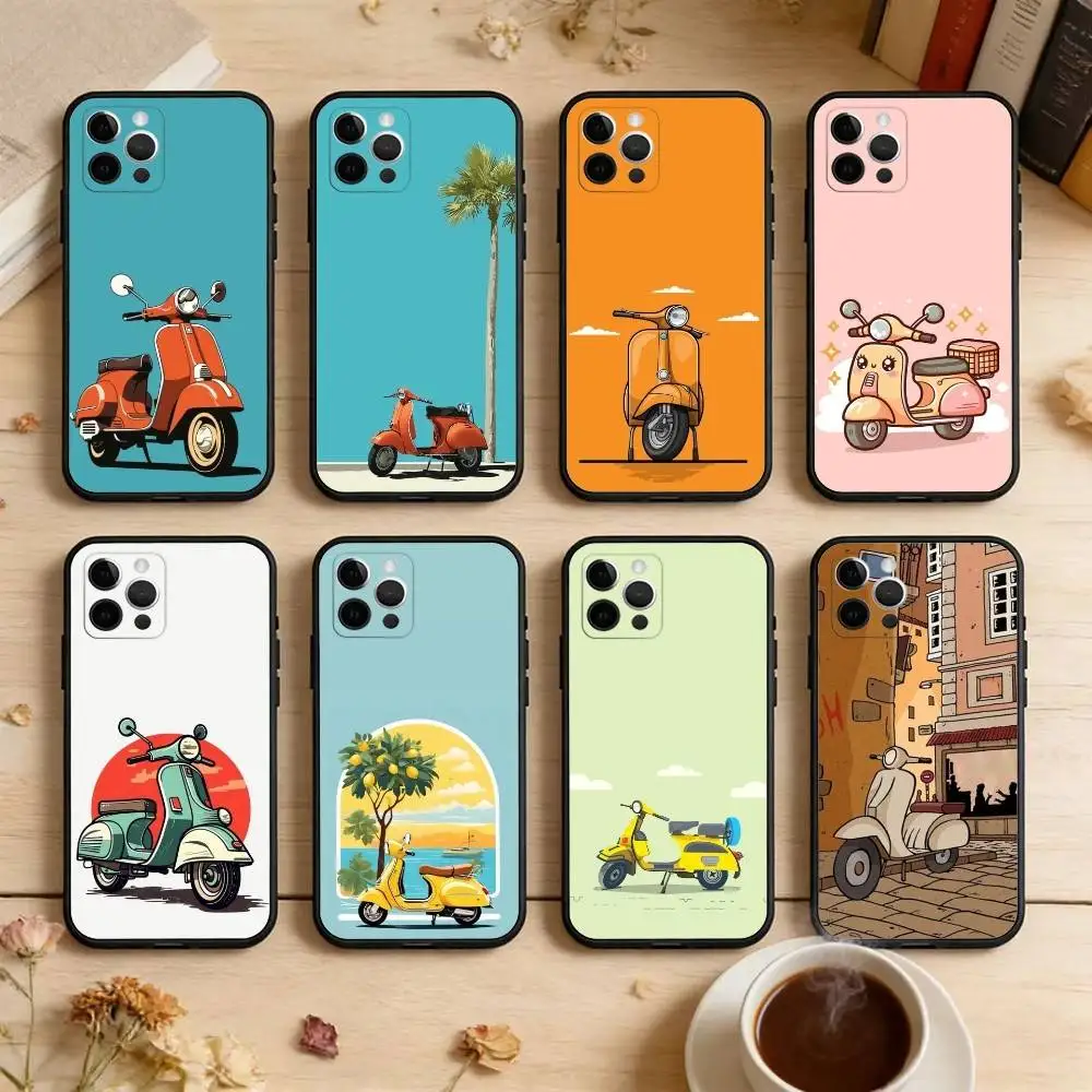 

M-mini Scooter Transparent Phone Case For iPhone 17,16,15,14,13,12,11 Plus,Pro Max,XS,Soft Silicone Black Cover