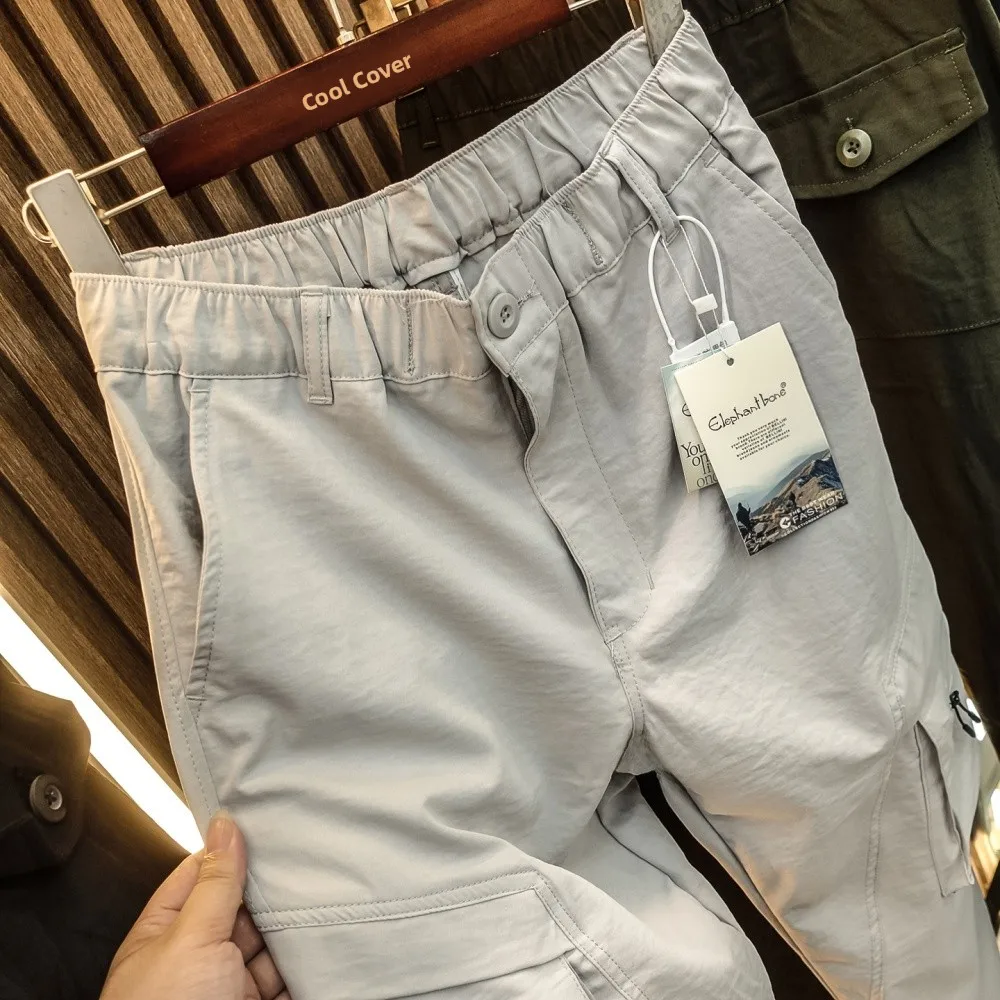 Outdoor Workwear Men's Lightweight Breathable Elastic Casual Pants Summer Straight Leg Polyester Fiber Pure Color Multi-Pocket