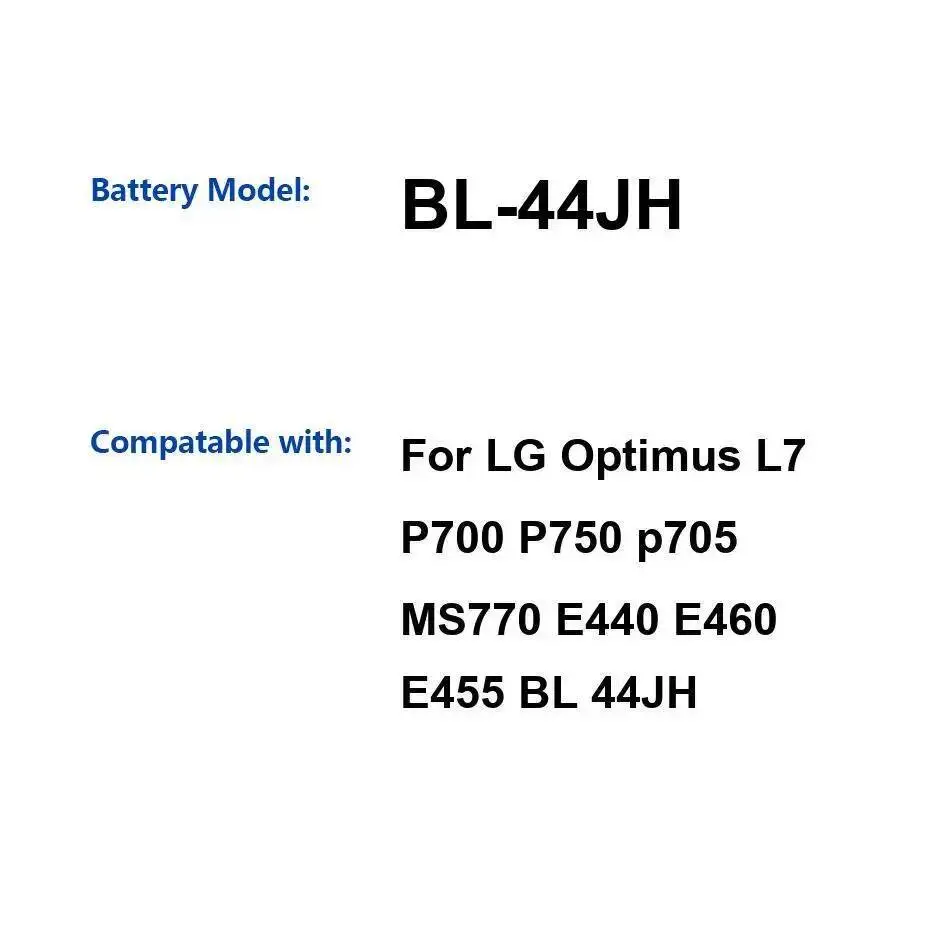 

Для LG Optimus L7 P700 P750 P705 MS770 E440 E460 E455 аккумулятор мобильного телефона 1700 мАч BL-44JH высокая совместимость