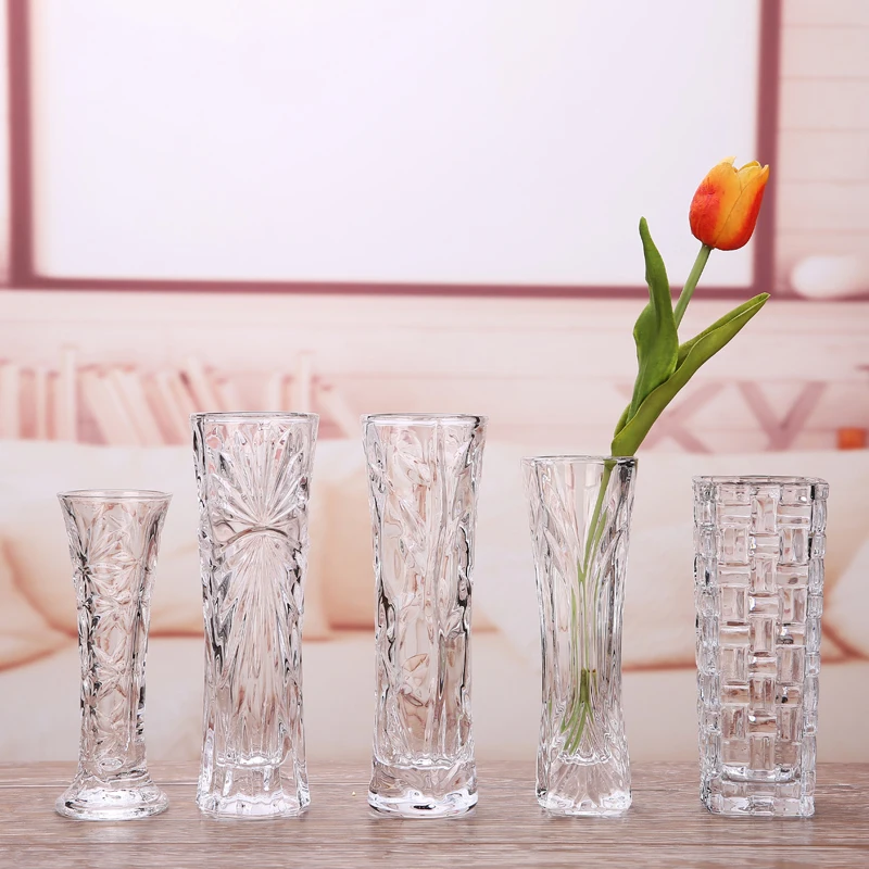 Modern Fashion Crystal Glass Flower Vase Ji Ya Table Decoration Single Flower Small Vase Home Decor Geometric Pattern