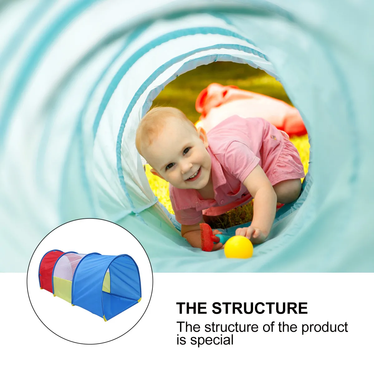 Crawling Tube Children Early Education Play Tent Multi-Color Blue Yellow Red Durable Safe Fabric Sensory Integration Therapy view 5