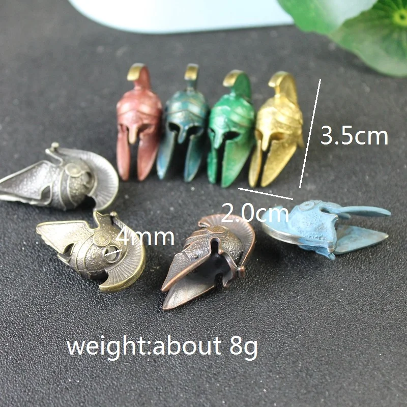 Brass Ancient Greece Spartan Warrior Scar Helmet Umbrella Rope Knife Bead Jewelry DIY Paracord Keyring Lanyard Pendant Accessory