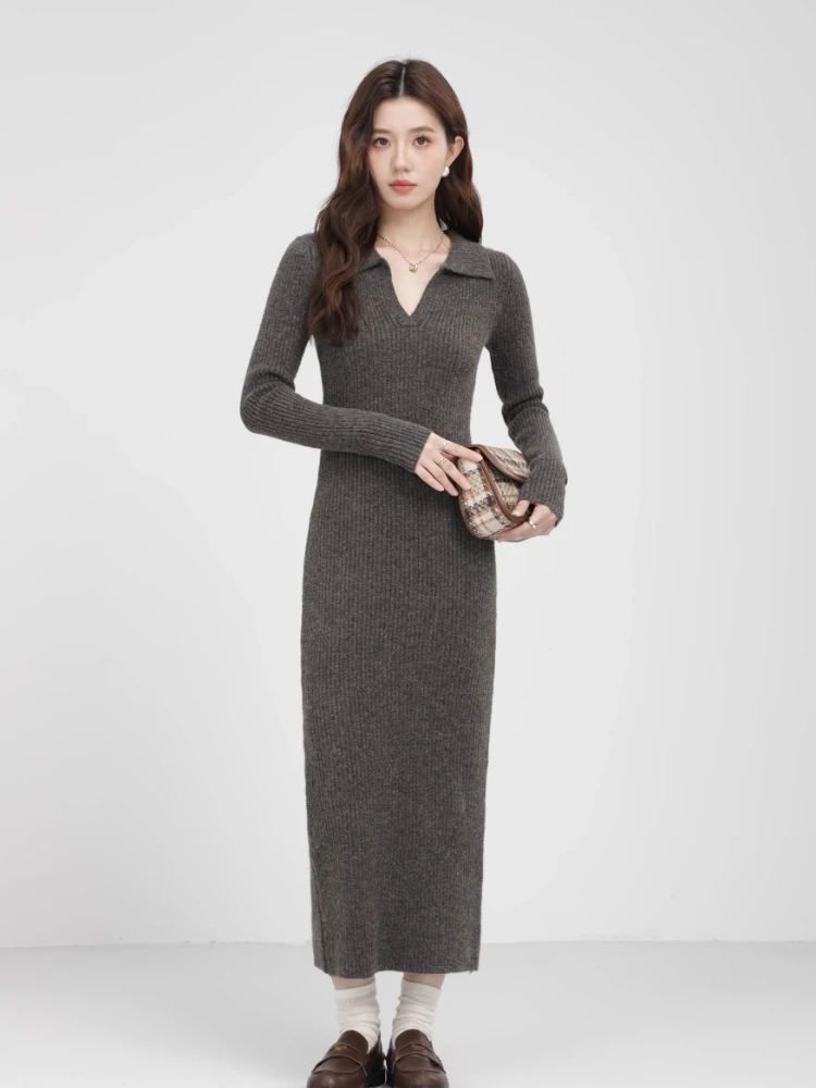 Vestido maxi de tricô feminino, roupa feminina com decote v, vestido longo, comprimento quente, melhor qualidade, inverno, nova moda, 2022