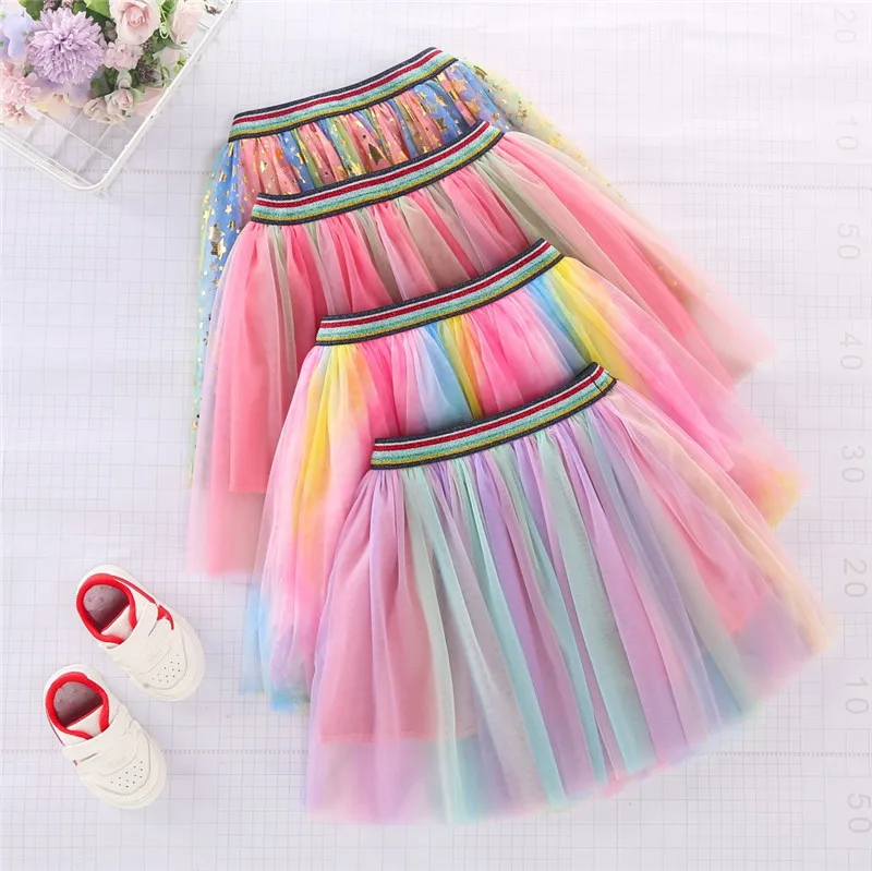 Children\'s Rainbow Mesh tutu Skirt for Girls Clothing Princess Kids Birthday Princess Show Dance Waist Skirt