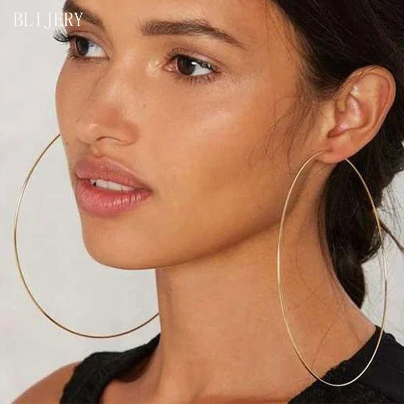 BLIJERY Exaggerated 12cm Super Big Hoop Earrings Smooth Large Circle Earrings for Women Statement Jewelry Boucles d'oreilles