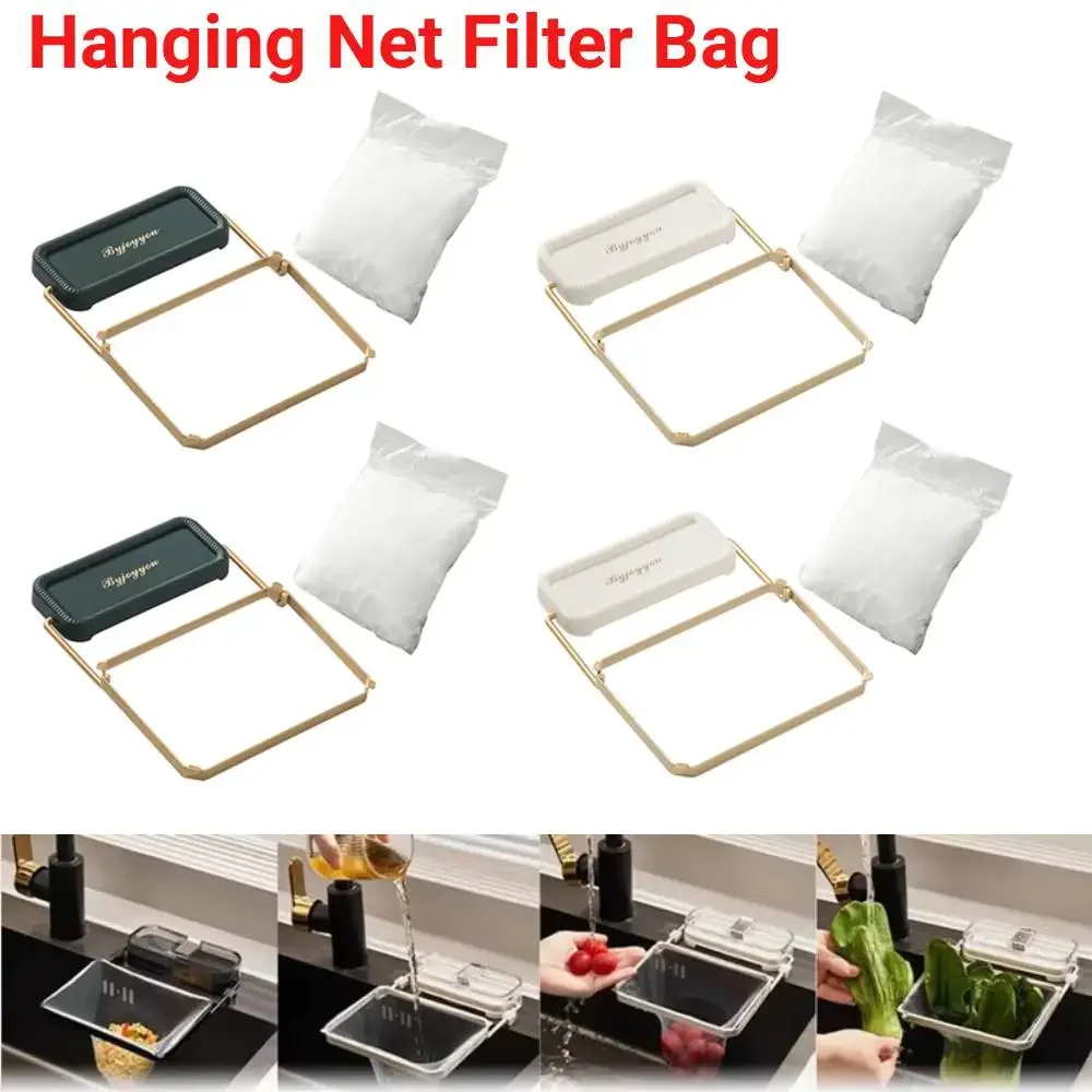 

Kitchen Sink Filter Rack With 50pcs Net Filter Bag Foldable Multi-Purpose Drainage Basket Leftovers Soup Food Drainer Shelf