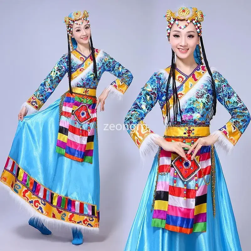 New Tibetan dance dress ethnic style large skirt square dance performance dress adult long skirt sleeve dress female