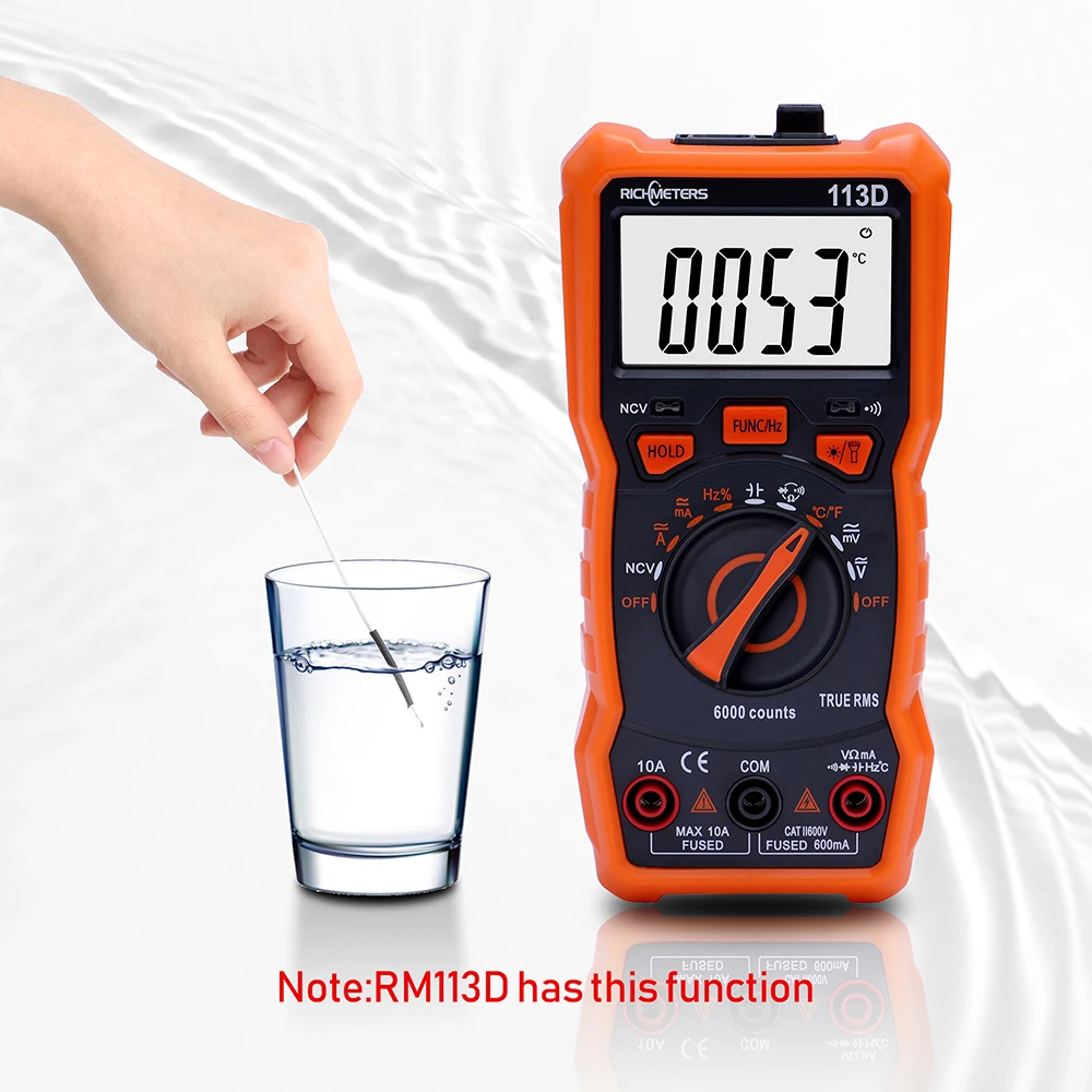 RICHMETERS RM113D Multimetr cyfrowy NCV 6000 zliczeń Automatyczny zakres Miernik napięcia AC/DC Lampa błyskowa Duży ekran