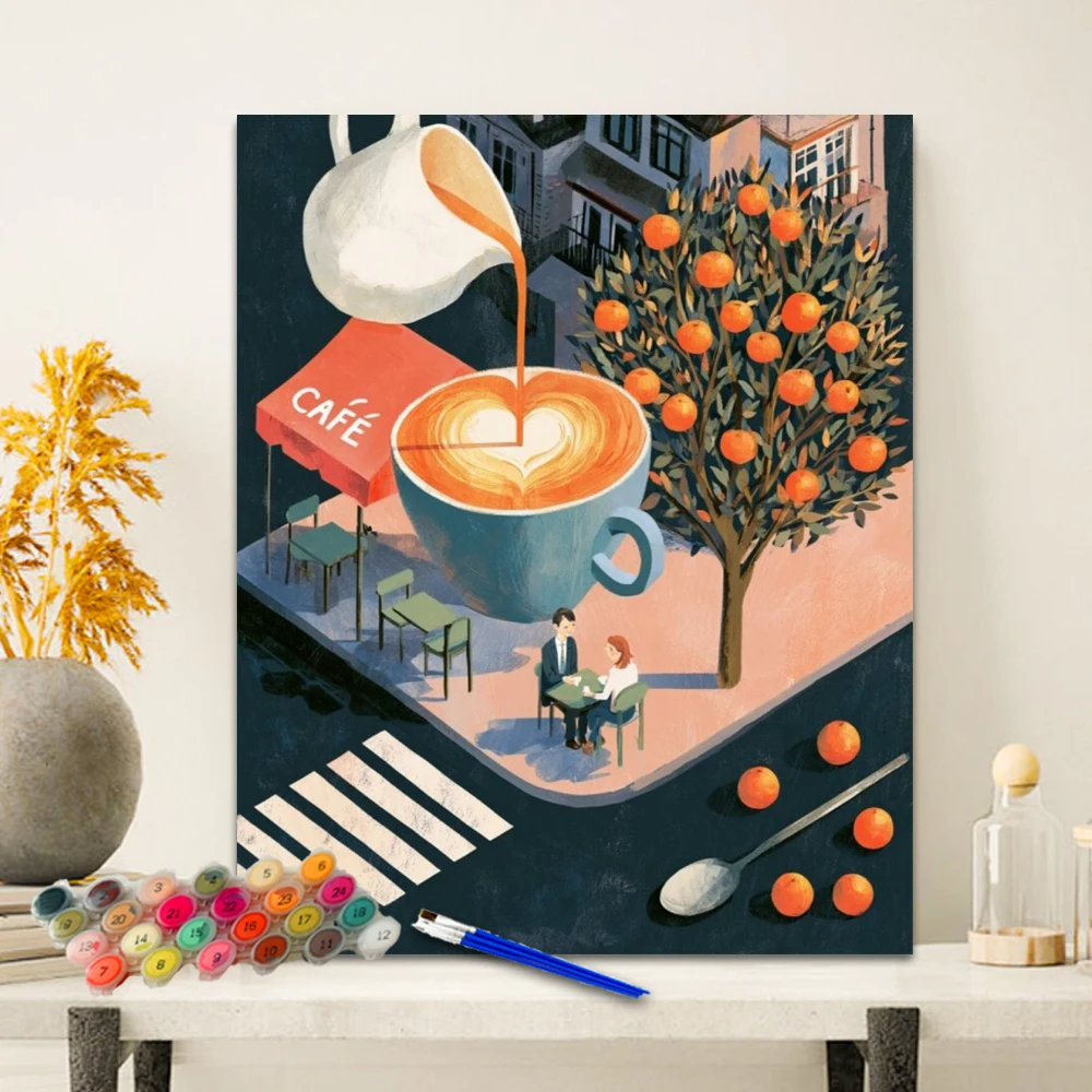 DIY Paint By Numbers Kit  Coffee Time  Acrylic Canvas Digital Painting Wall Art Home Decor Anniversary Gift