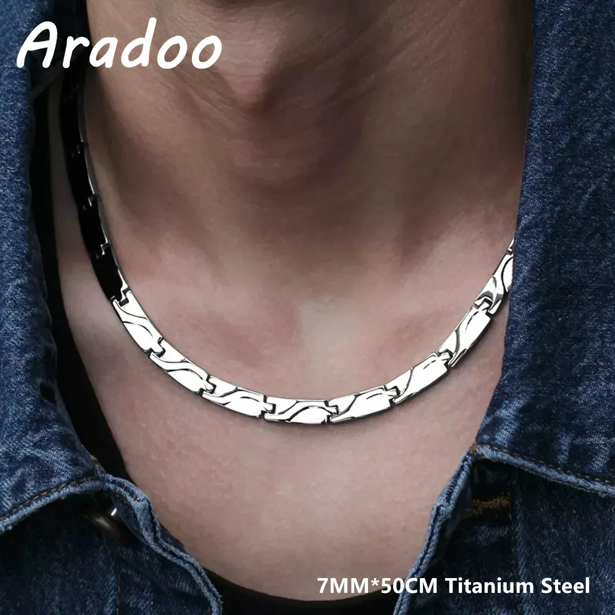 ARADOO Titanium Steel Men\'s Necklace Collar Simple Design Stainless Steel Magnetic Necklaces