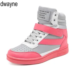 2021 Woman Breathable High Top Black White boots Shoes Women Casual Shoes Platform Hidden Increasing Sneakers Leather Shoes586