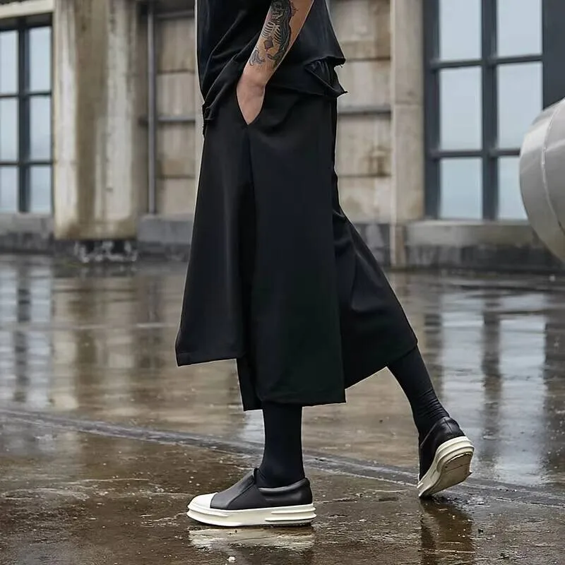 

Дизайн-стилист, новый певец, сращивание волос, мужские ламинированные темные повседневные свободные брюки в стиле Ямамото, юбка