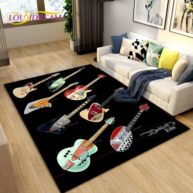 Classical Guitar Electric Guitar Bass Area Rug,Carpet Rug for Living Room Bedroom Decoration Kids Play Soft Non-slip Floor Mats