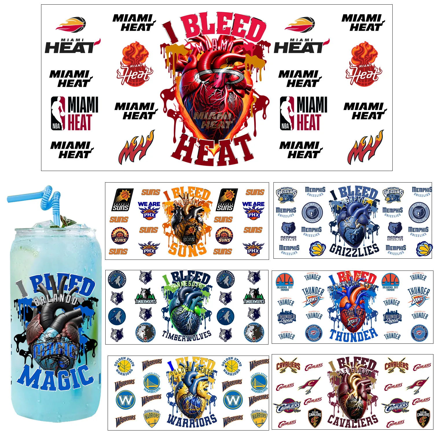 Baskeball Team Theme UV DTF transfer sticker easy peel waterproof DIY Decals 3D transfers uvdtf stickers 16oz uv dtf cup wraps
