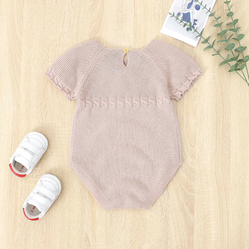 Summer Newborn Baby Bodysuits for Infant Girls Candy Color Knitting Onesie Outfits Casual Short Sleeves Knitted Toddler Costumes