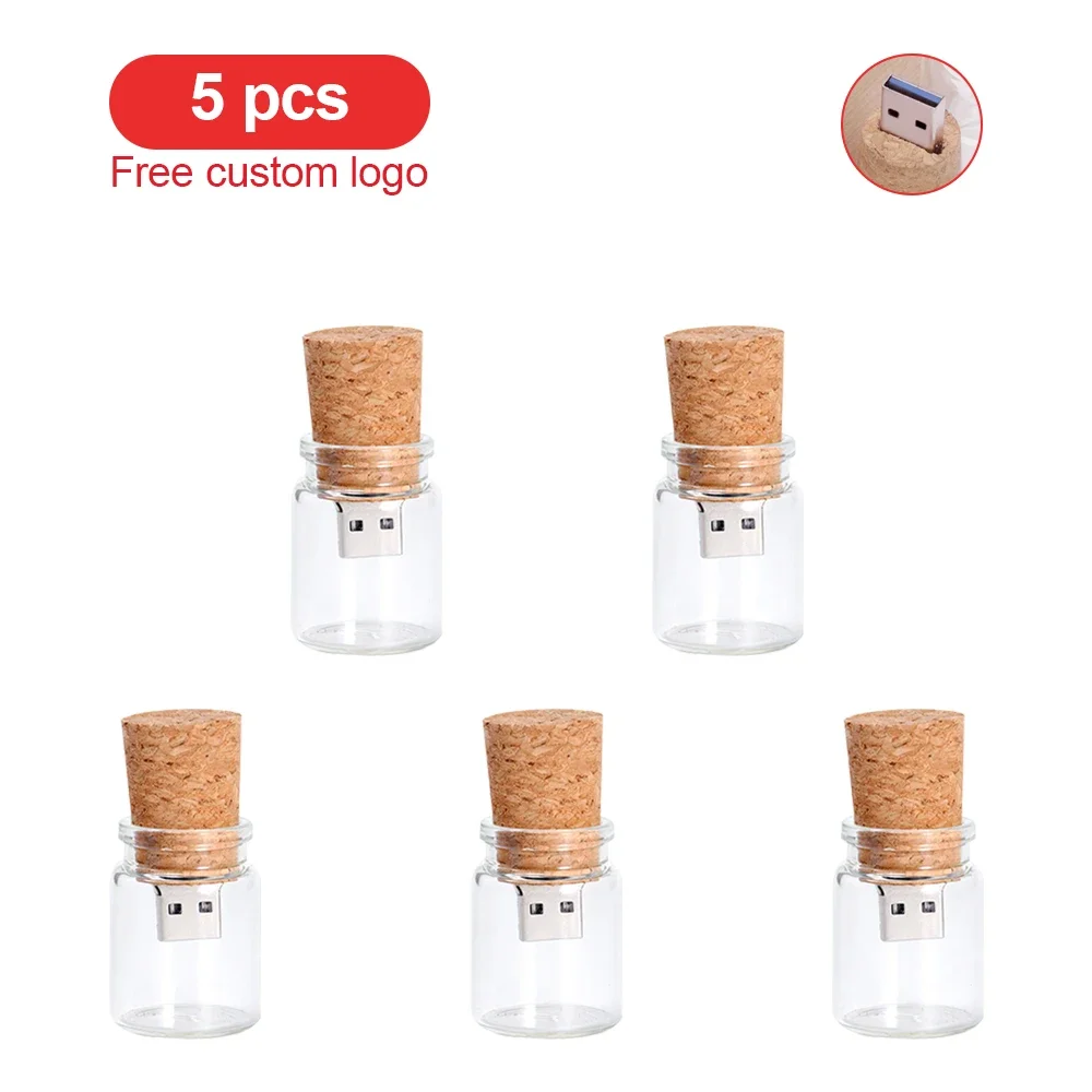 5pcs/lot USB2.0 Glass Drift Bottle with Cork Flash Drive Stick Pendrive 4GB 8GB 16GB 32GB 64GB 128GB Wedding Gift