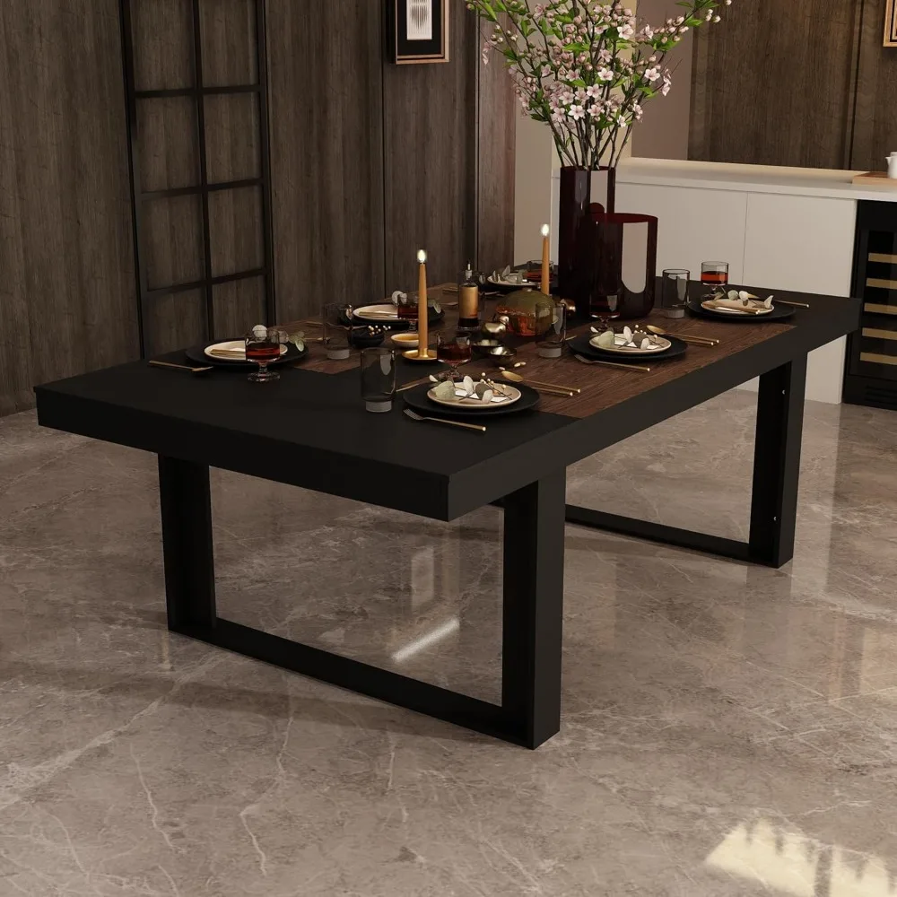 

86.6" W Dining Table for 8-10 People, Versatile Modern Wooden Dinner Table Kitchen Table for Dining Room Conference Room, Black