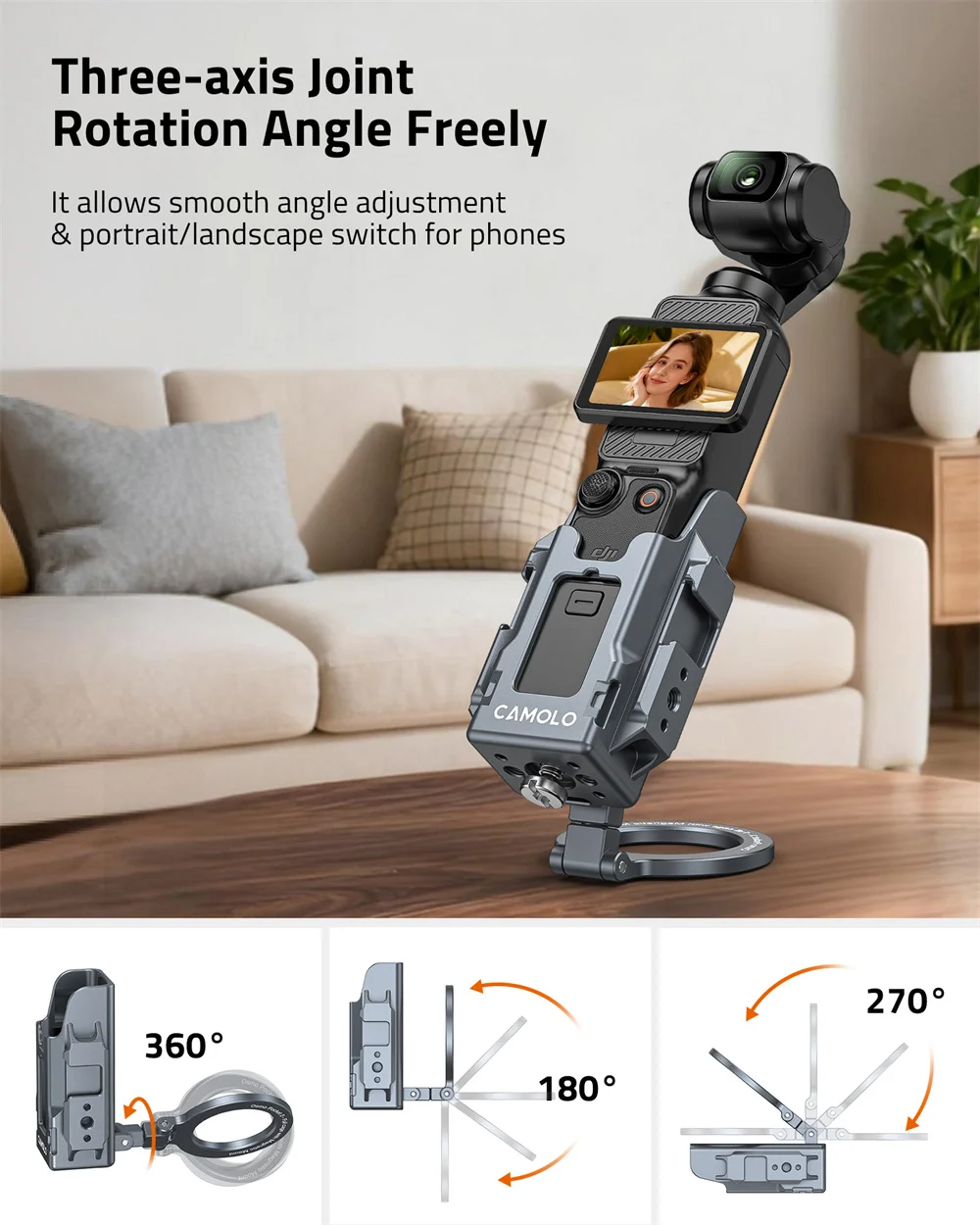 

Магнитный кейдж CAMOLO для экшн-камер DJI Osmo Pocket 3 / iPhone 17 16 с креплением для штатива, холодным креплением, резьбой 1/4 дюйма и рельсом Nato