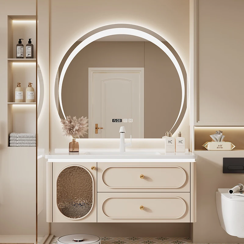 

French Washbasin Bathroom Cabinets Toilet Vintage Vanity Storage Bathroom Cabinets Mirrors White Mobile Bagno Home Furniture