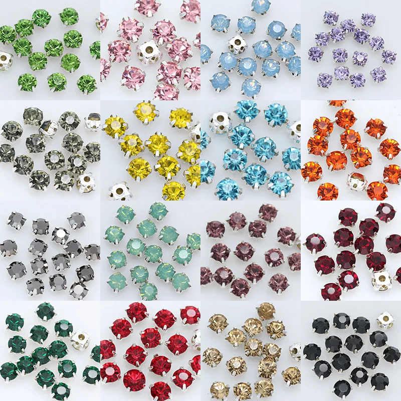 40-Colors 4MM 100Pcs/Pack Glass Round Sew-On Rhinestone With Silver Claws For Jewelry Wedding Dress Clothes Apparel Crafts Trims