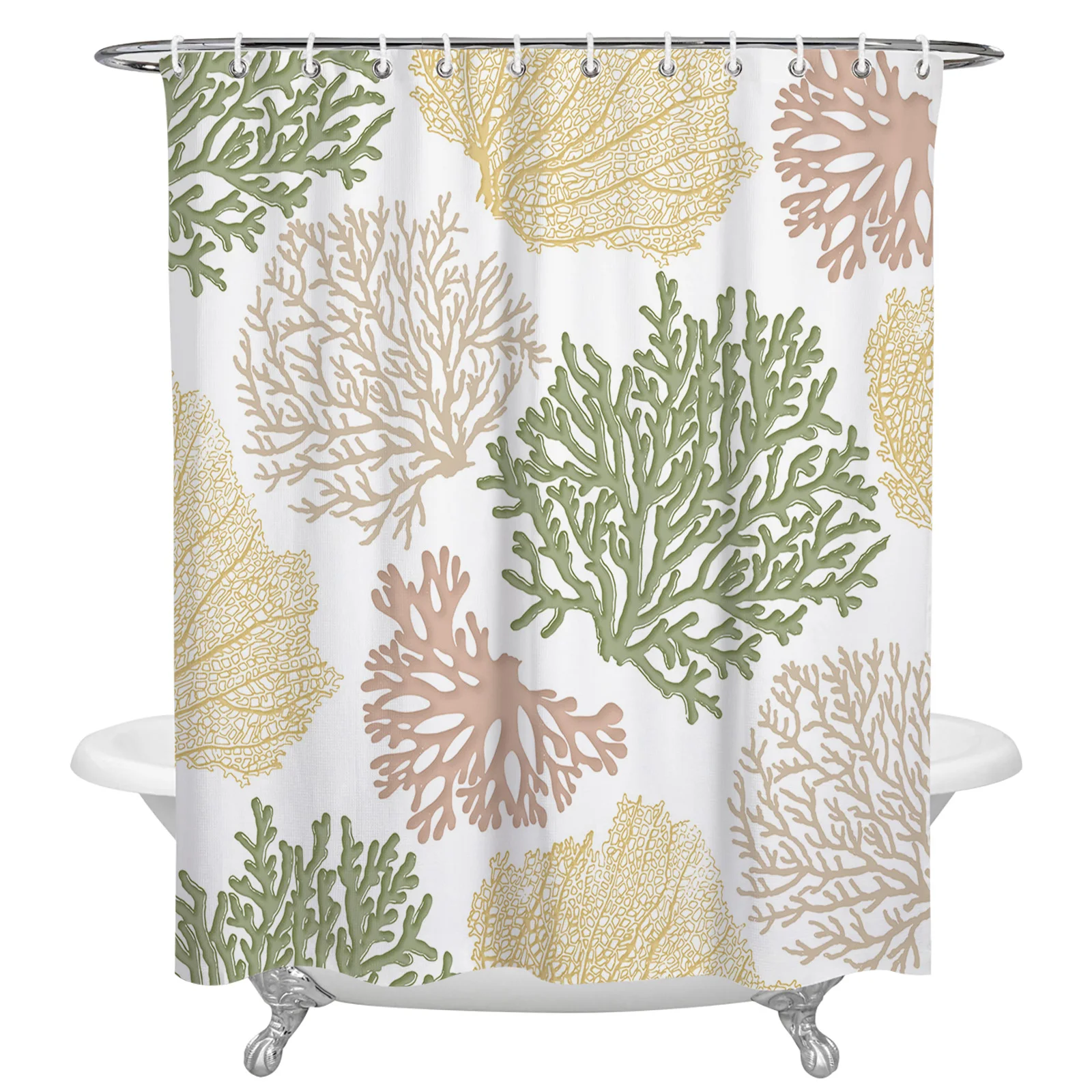 Yellow Green Marine Coral Shower Curtains Waterproof Bath Curtains Home Decor Modern Luxury Bathroom Curtain