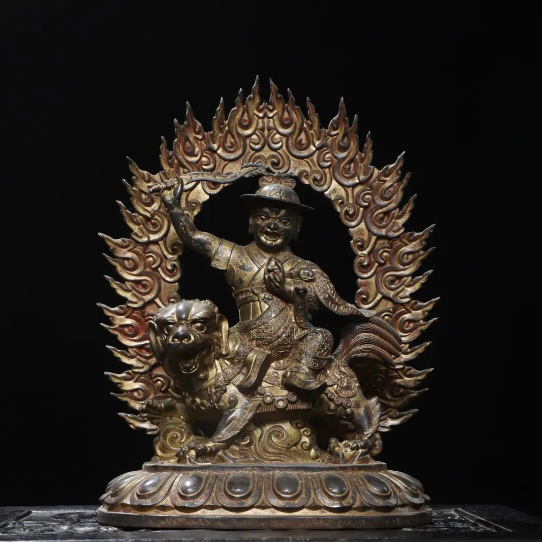 Tibetan Padmasambhava Buddha Statue Pure Brass Gold Plated Hand Painted Home Altar Decoration