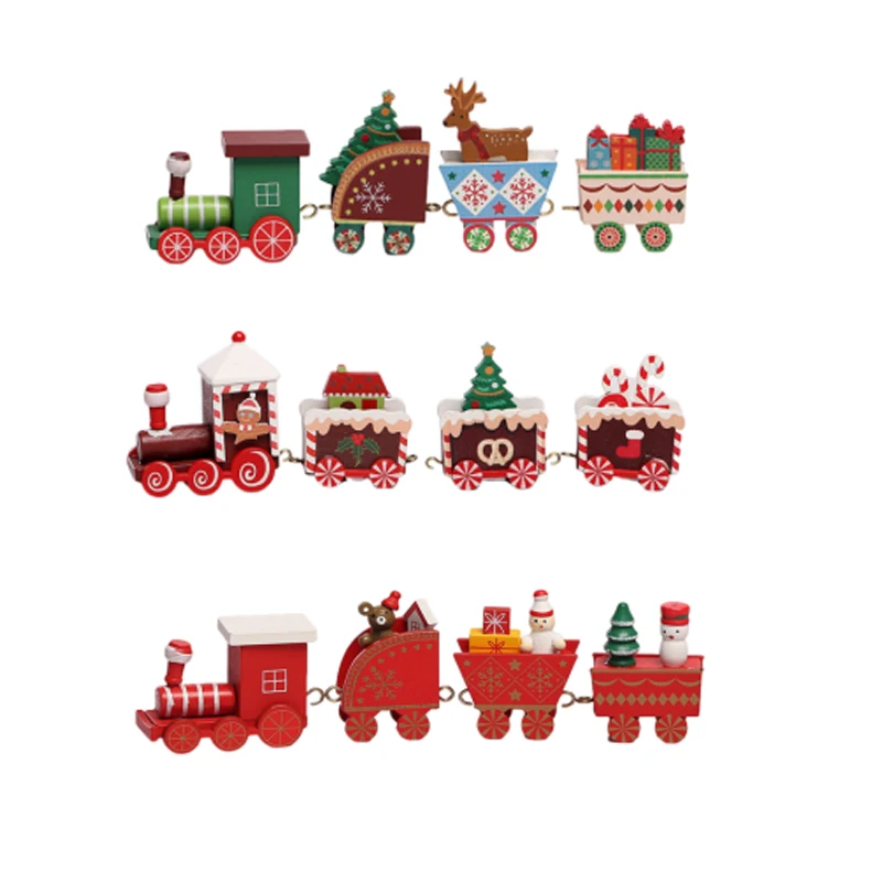 4 Knots Christmas Train Painted Wooden Christmas Decoration for Home with Santa Kids Toys Ornament Navidad 2024 New Year Gift
