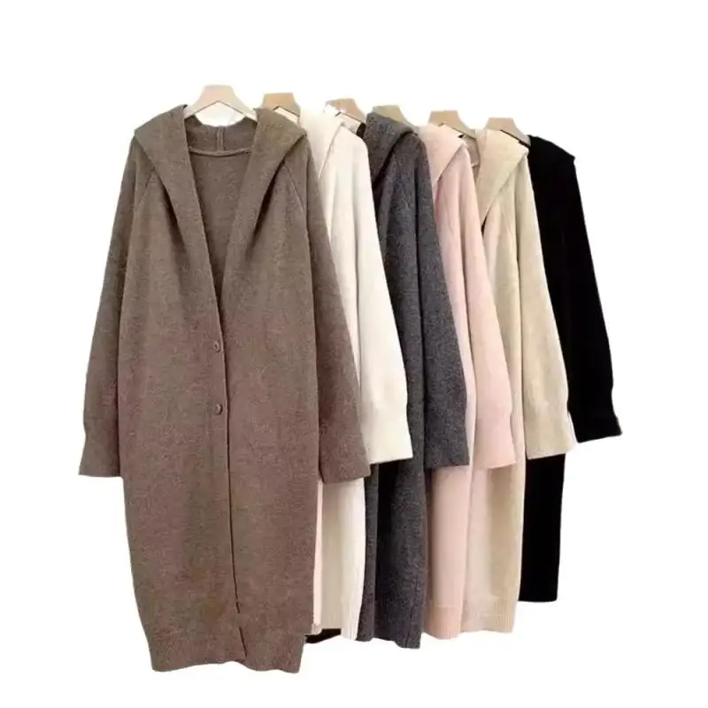 เสื้อคลุมไหมพรมโอเวอร์ไซส์สำหรับผู้หญิง ความยาวปานกลาง สไตล์ลำลอง เสื้อคาร์ดิแกนสำหรับสาวๆ แบบเกาหลี เสื้อคลุมหนาสำหรับฤดูใบไม้ร่วงและฤดูหนาว