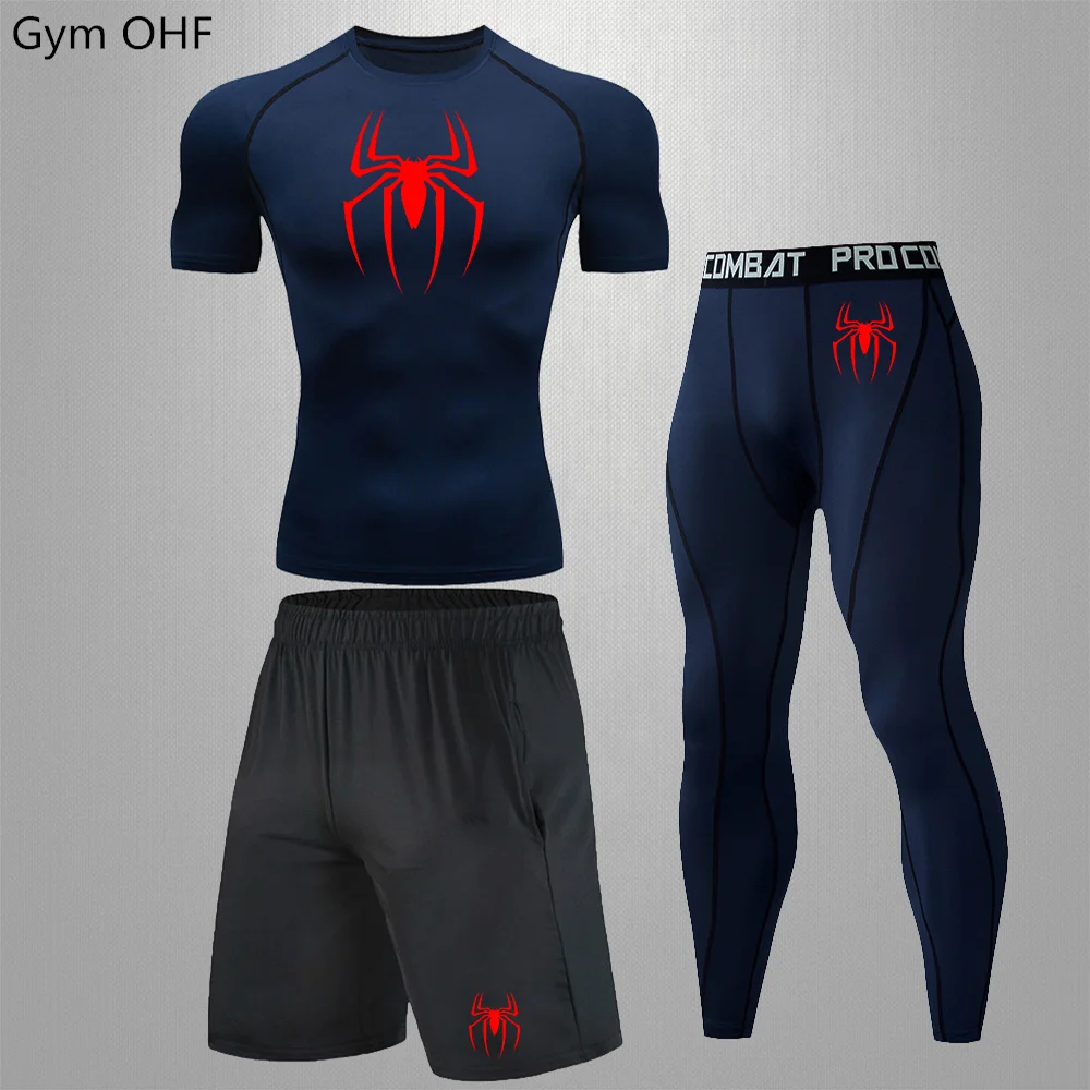 Mannen Spider Sportkleding Rashgard Bokspak Vechten Met Lange Mouwen Gym Fitness Hardlooppanty \'S Training Training Jogging Sport Sets