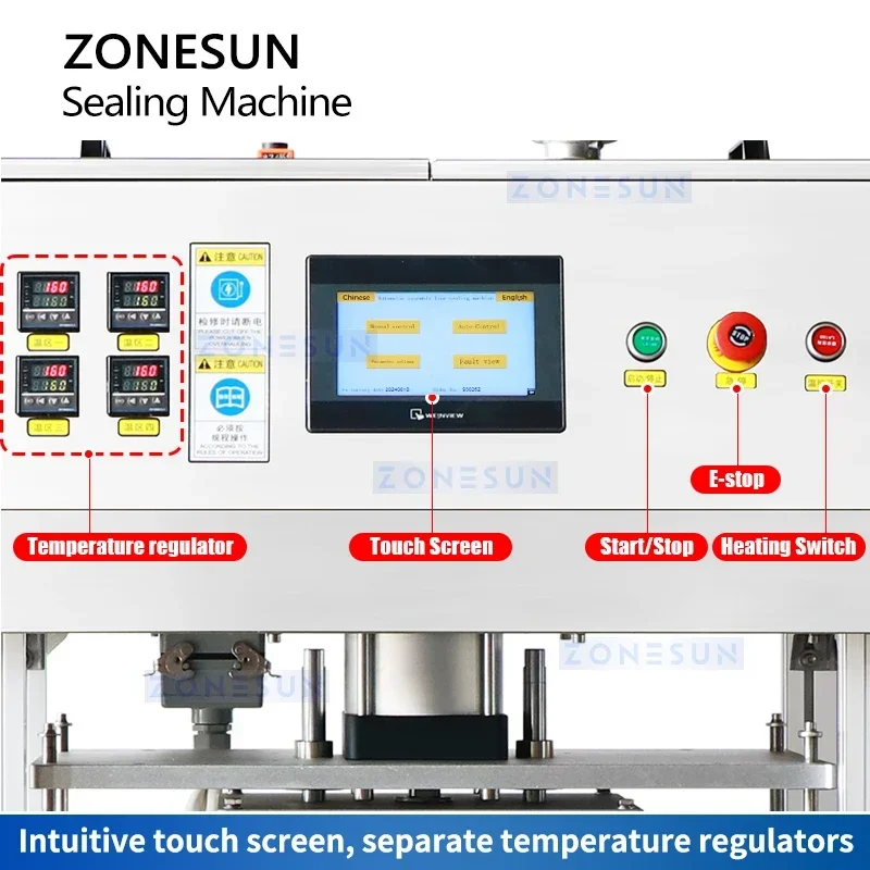 Zonesun Termosigillatrice automatica per film plastico Macchina per sigillare bottiglie Attrezzatura per sigillare foglio di alluminio ZS-FKR4T