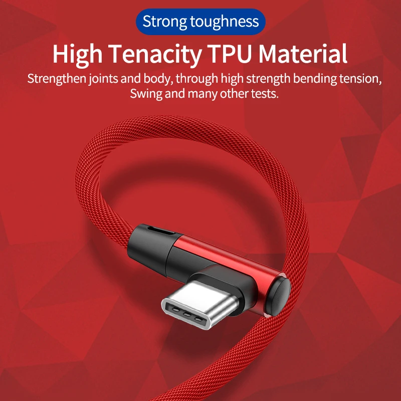 5A USB C Cable 90 Degree Elbow USB Type C Charger Cord for Samsung Xiaomi Mobile Phone Accessories Fast Charging USB Cable