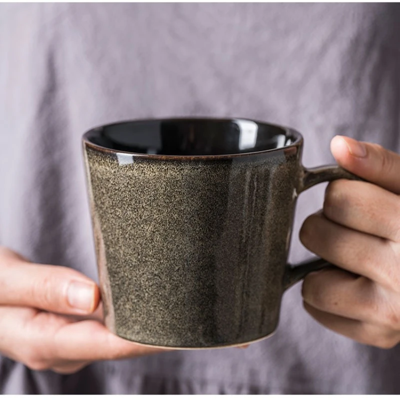 Kiln Transformation Creative Simple Ceramic Mug Couple Coffee Cup Tea Cup 320ml Large Capacity Water Cup Gift Multicolor