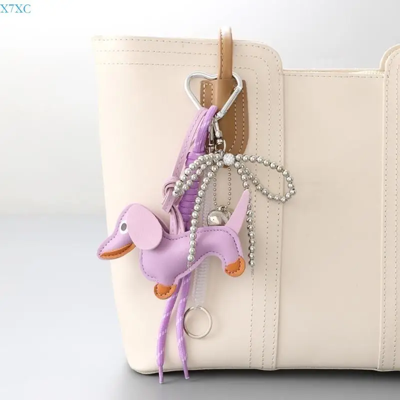 X7XC Sausage Dog Keychain Bows ยนต์เครื่องประดับเครื่องประดับกระเป๋า Charm