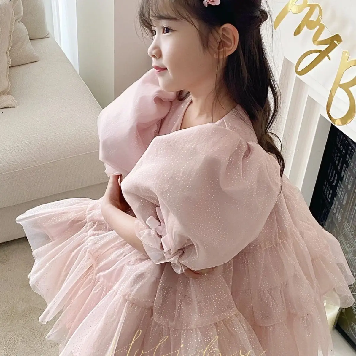 2023 Baby Girls Ball Gown Tutu Dress Elegant Girl Kids Sequins Mesh Birthday Party Dresses Children Vestidos Clothes