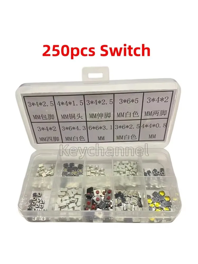 250pcs Car Key Switch Button 10 Types One Box 4*4*0.8 Micro Circuit Board 3*4*2.5 Switch Repair Switch for BMW VW Folf Fiat Opel