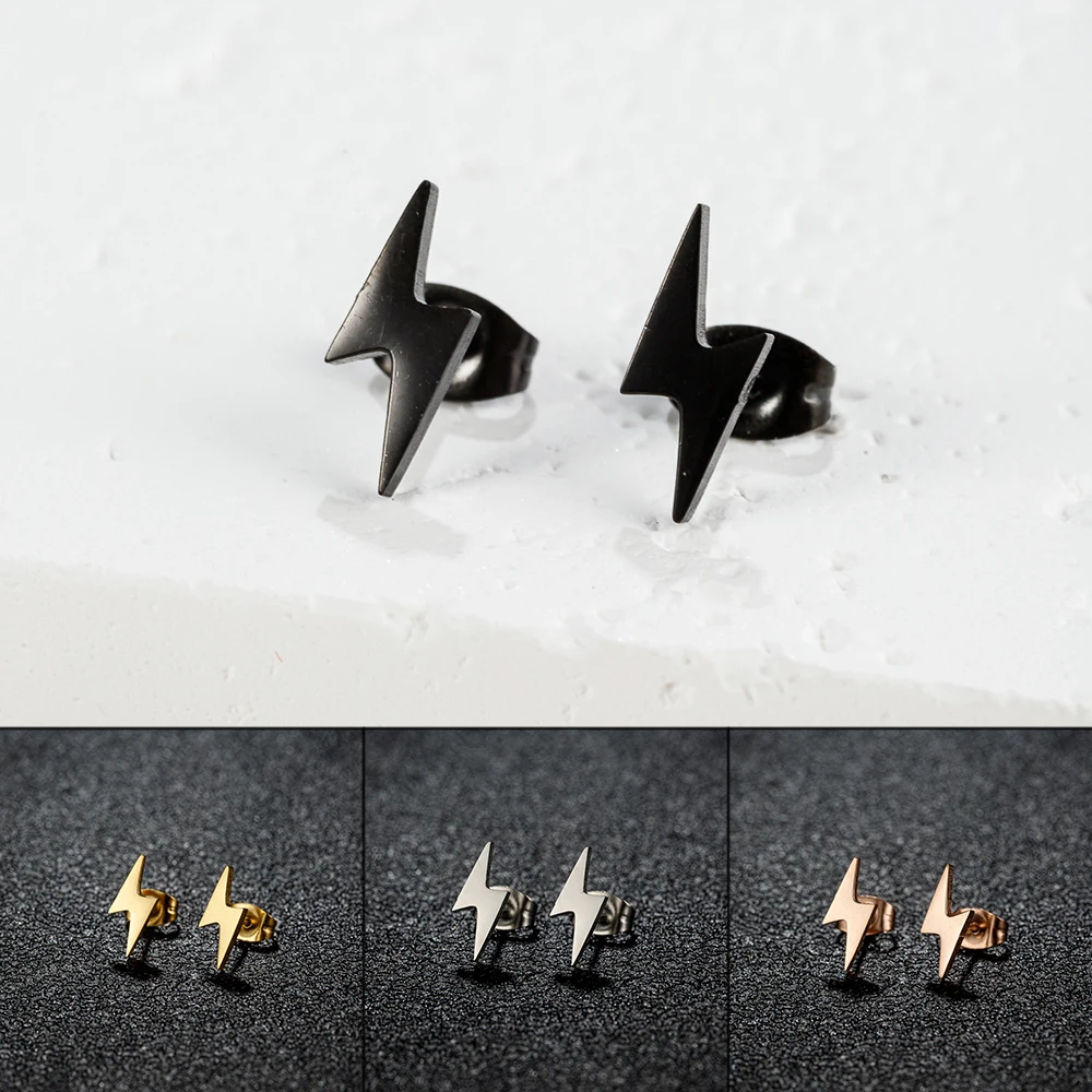 Shuangshuo 1 Pair Stainless Steel Earrings Minimalist Lightning Stud Earrings For Women 2025 Trend Jewelry Party Best Gifts