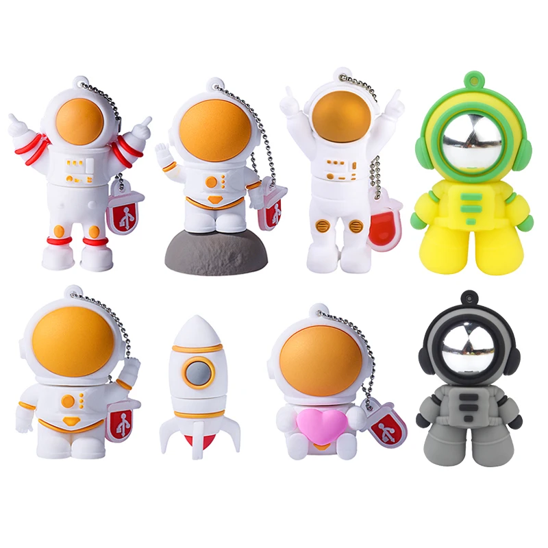 

USB-флеш-накопитель с изображением астронавта, 128 ГБ, силиконовый ручка-ракета, бесплатный брелок для ключей, 64 ГБ, креативный подарок, карта памяти, космический челнок