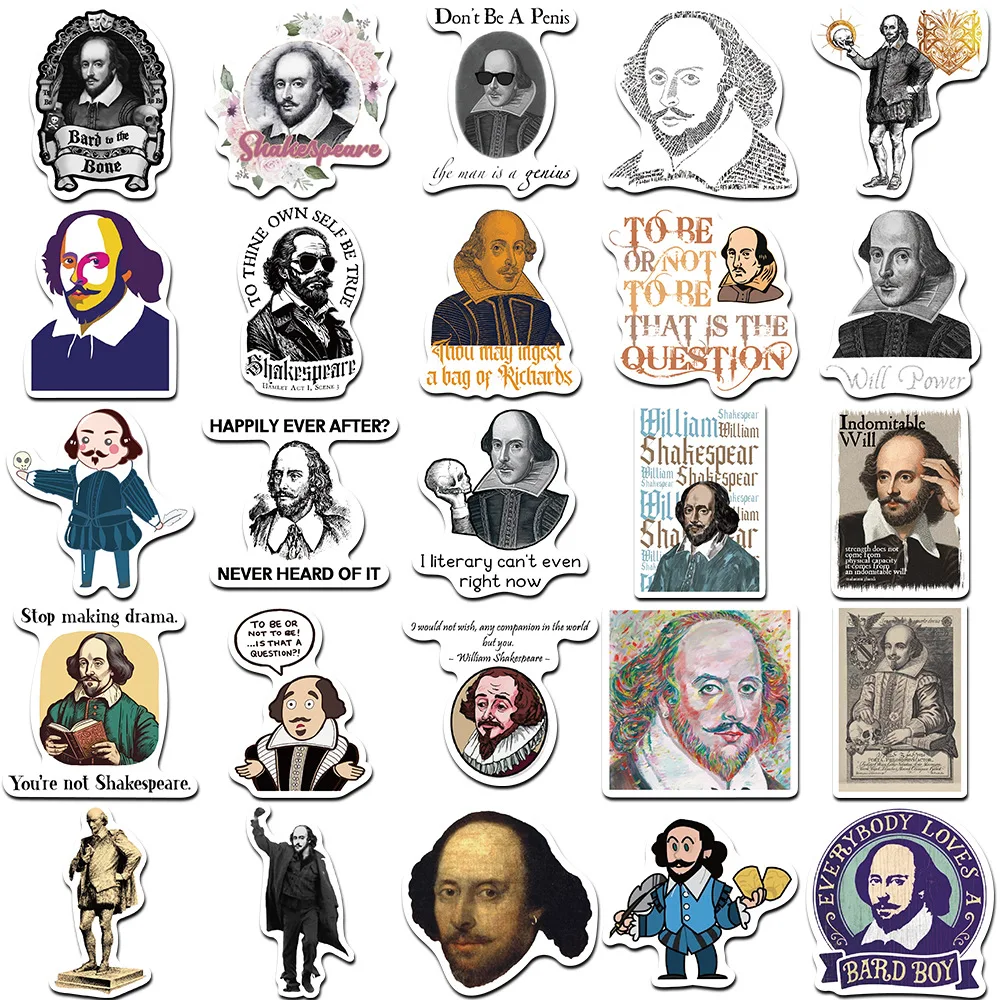 10/30/50Pcs Retro celebrytka William Shakespeare naklejka na Snowboard Laptop bagaż lodówka samochodowa DIY stylizacja naklejka winylowa