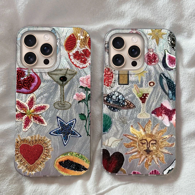 Einzigartige Perlen-Herz-Blumenmuster-Handyhülle für iPhone 16 15 14 13 12 Pro Max Plus 16E 7 8 SE 2020 2022 X XS XR Cover Fundas