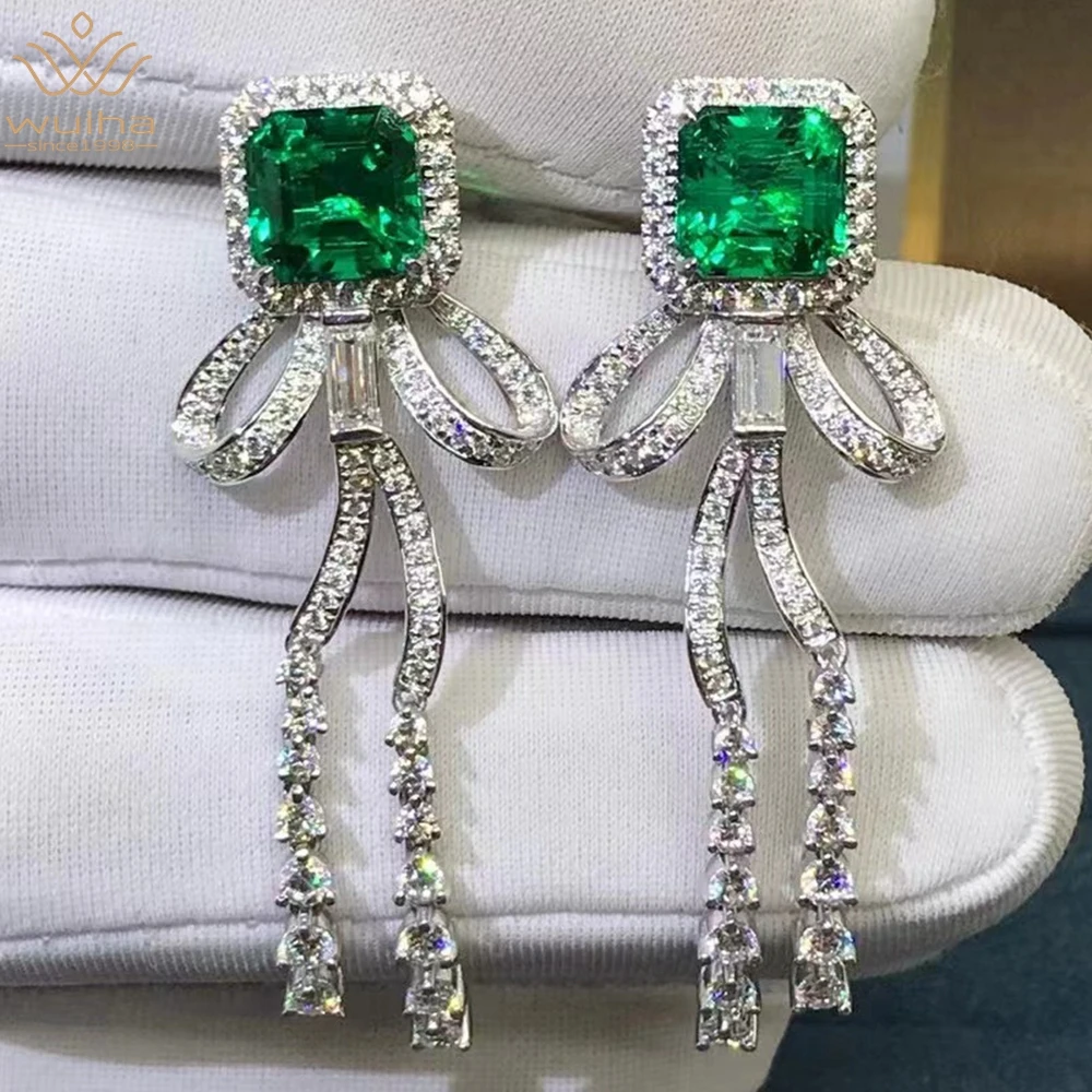 

WUIHA 9K Solid White Gold 3EX 4.66CT GRC Emerald High Carbon Diamond Wedding Cocktail Drop Earrings for Women Gift Drop Shipping