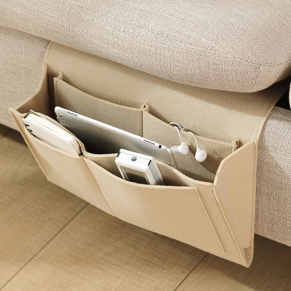 Pockets Bedside Caddy Bed Hanging Bag Felt Bed Storage Organizer Household Decor Accessories Maga,zine Phone Tablet Cables Box