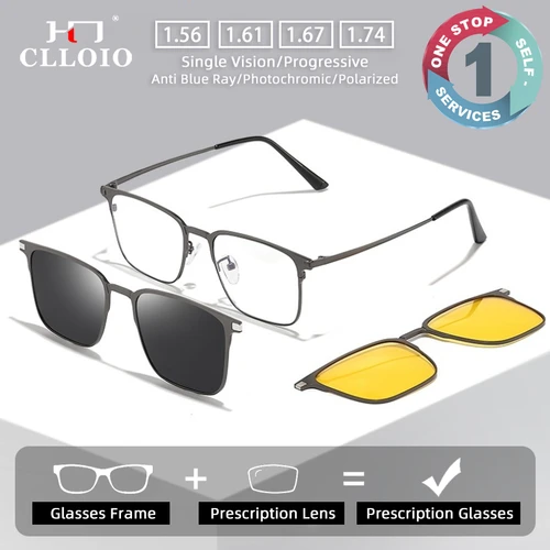 CLLOIO, gafas ópticas antiluz azul con Clip magnético de aleación de titanio, gafas de sol polarizadas para hombre, gafas graduadas progresivas