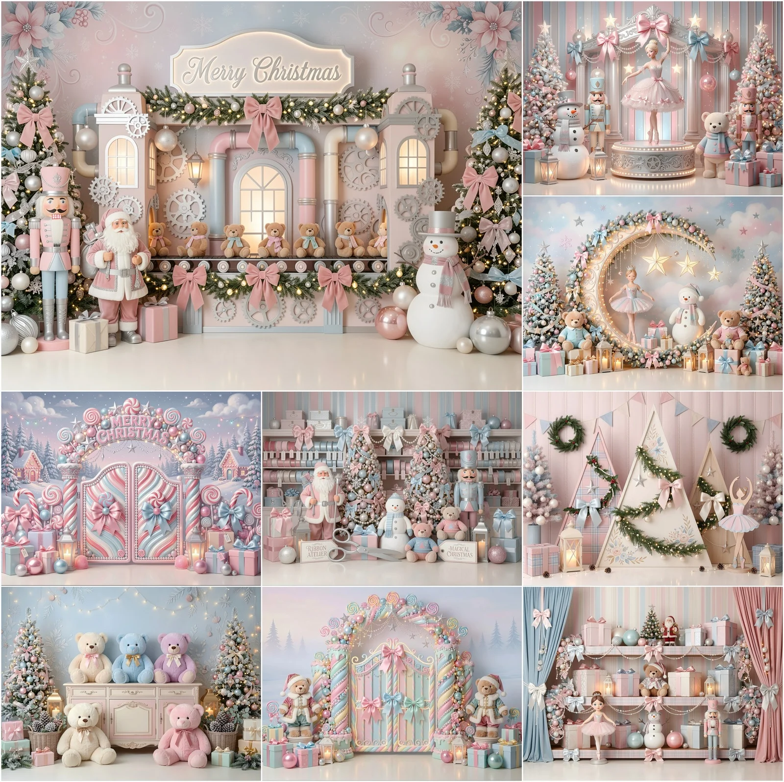 Mehofond Weihnachts-Nussknacker-Soldat Fotografie-Hintergrund Rosa Blau Weihnachtsbaum Geschenk Dekor Winter Kinder Baby Foto-Hintergrund